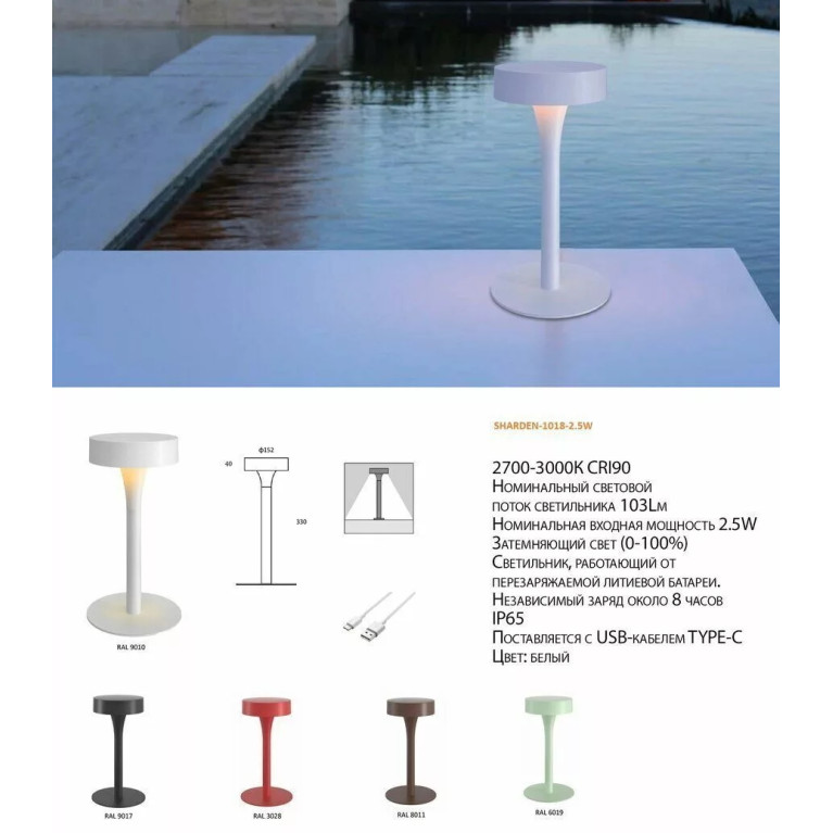 Светильник серии SHARDEN MINI 1018 2.5W IP65 USB CRANE