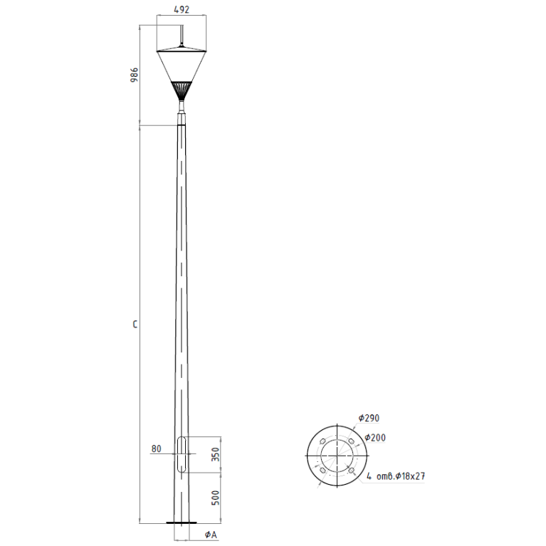 APEX LED 40W RW 830 RAL9005 POLE 5M (в комплекте ЗДФ)