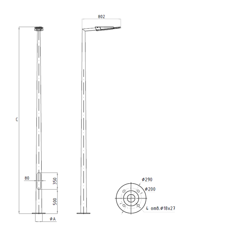 GALAXY LED 55W DW 740 RAL9006 POLE 6M (в комплекте ЗДФ)