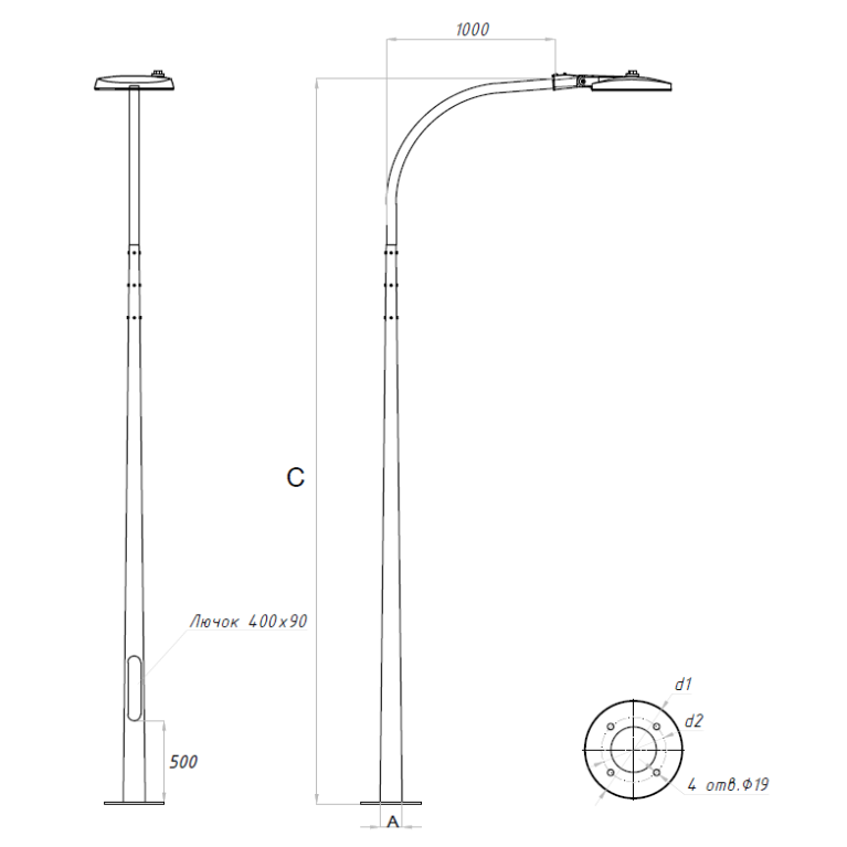 SKYLINE LED 90W DW 827 RAL9005 K-POLE 6M (в комплекте ЗДФ)