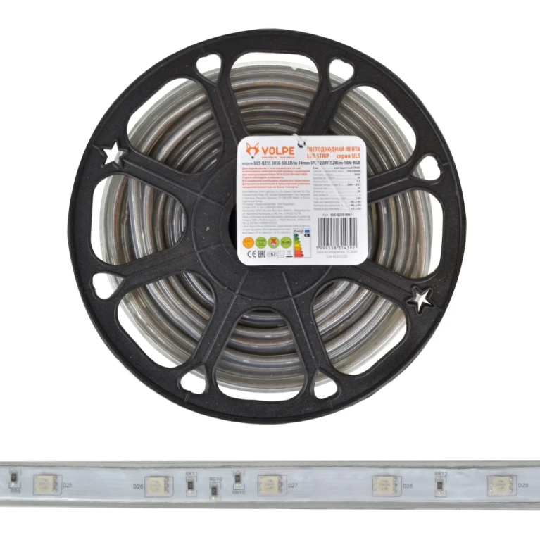 ULS-Q215 5050-30LED/m-14mm-IP67-220V-7,2W/m-50M-RGB бобина торговой марки Uniel