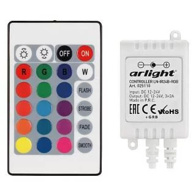 Контроллер LN-IR24B-RGB (12-24V, 3x2A, ПДУ Карта 24 кн) Arlight арт. 025110