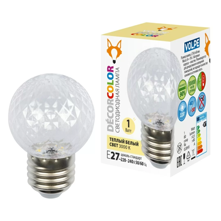 LED-D45-1W/3000K/E27/CL/С PINEAPPLE торговой марки Uniel