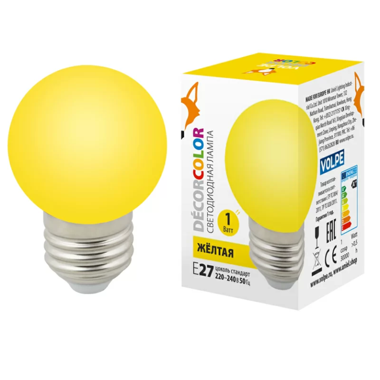 LED-G45-1W/YELLOW/E27/FR/С торговой марки Uniel