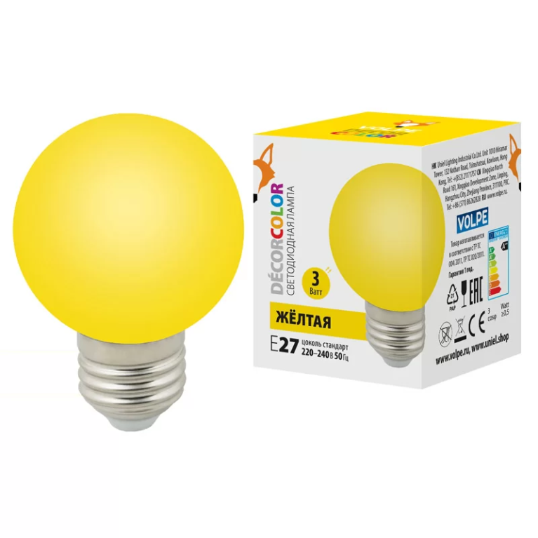 LED-G60-3W/YELLOW/E27/FR/С торговой марки Uniel