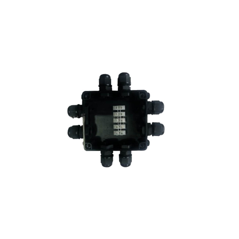 Бокс кабельный герметичный XYM20 IP67(B706)-P208 with CA10 5P, 8 выводов, IP67, черный, 4 винта крышки, винтовая колодка, M20, 5 Пин, 0,5-2,5мм2, ABS, размеры корпуса 85х100х28,3мм