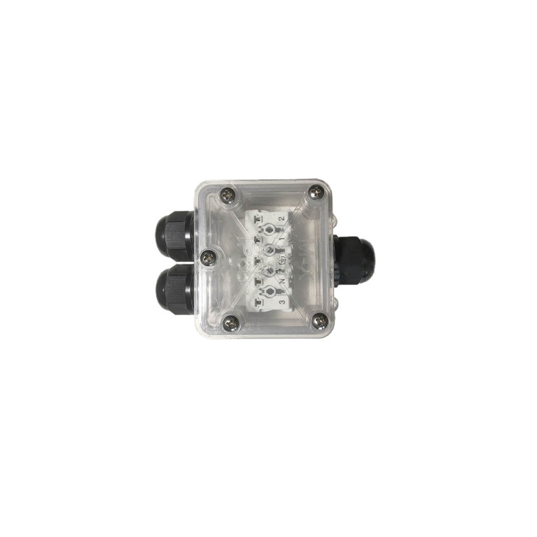 Бокс кабельный герметичный XYM25-315 with P02 5P, 3 вывода, IP68, прозрачный, 5 винтов крышки, самозажимная колодка, М25 5 Пин, 2,5мм2, поликарбонат, размеры корпуса 59,5х67х37мм